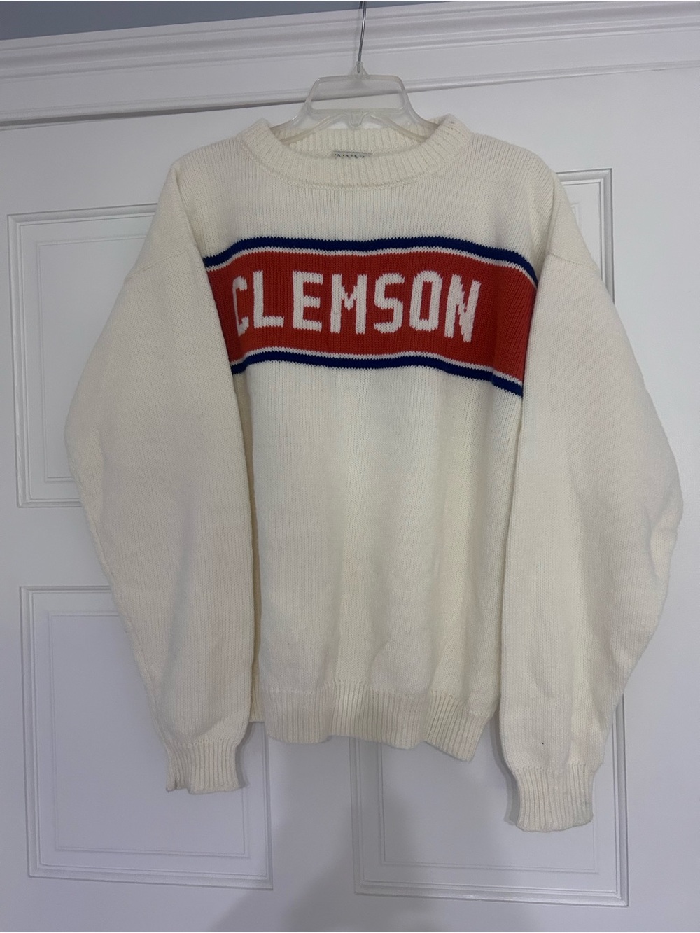Clemson Retro Crewneck Sweater in Cream and Orange and Purple